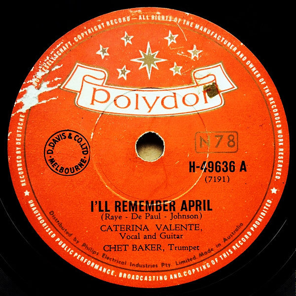 Caterina Valente, Chet Baker : I'll Remember April / Ev'rytime We Say Goodbye (Shellac, 10", Mono)