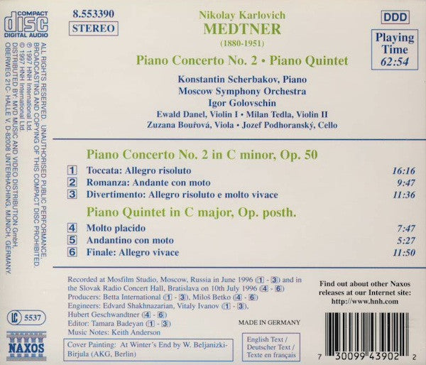 Medtner*, Konstantin Scherbakov, Moscow Symphony Orchestra*, Igor Golovschin : Piano Concerto No. 2 / Piano Quintet (CD, Album)