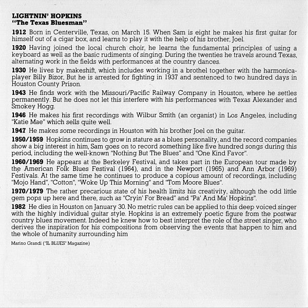Lightnin' Hopkins : The Texas Bluesman (CD, Comp, RP)