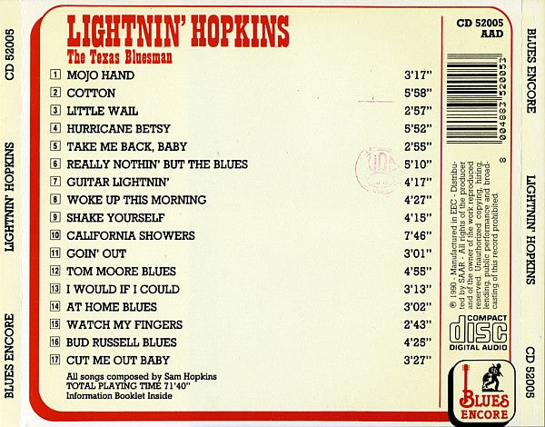 Lightnin' Hopkins : The Texas Bluesman (CD, Comp, RP)