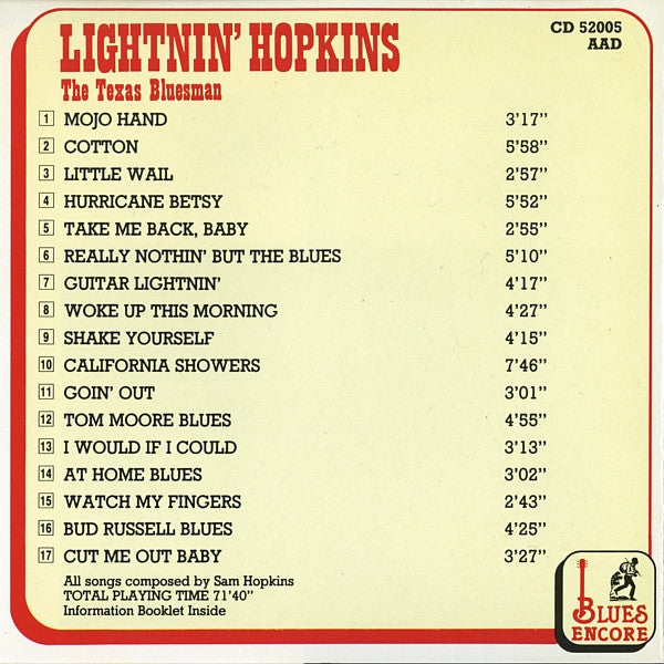 Lightnin' Hopkins : The Texas Bluesman (CD, Comp, RP)