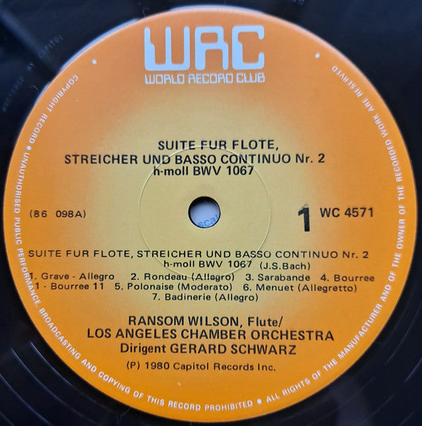 Johann Sebastian Bach  / Georg Philipp Telemann  / Ransom Wilson  / The Los Angeles Chamber Orchestra, Gerard Schwarz : Suite In H-Moll / Suite In A-Moll (LP, Album, Club)