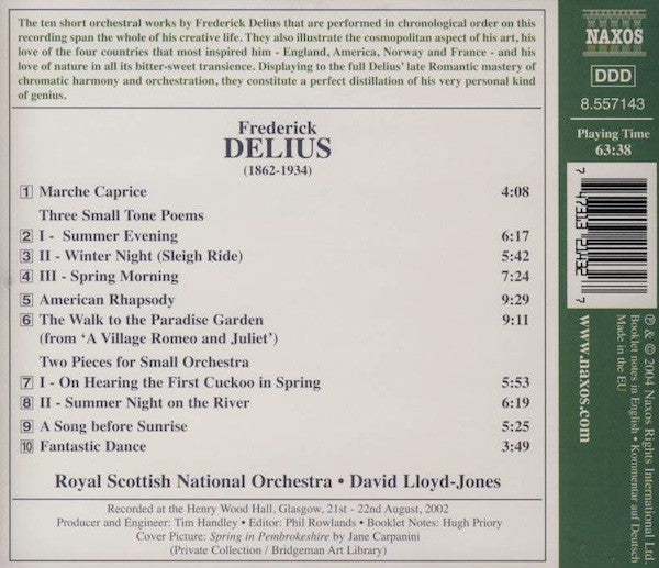 Delius*, Royal Scottish National Orchestra, David Lloyd-Jones : On Hearing The First Cuckoo In The Spring • The Walk To The Paradise Garden • Spring Morning (CD, Album)