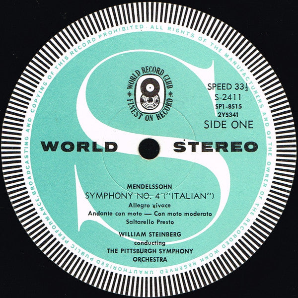 Felix Mendelssohn-Bartholdy, Pyotr Ilyich Tchaikovsky, Hugo Wolf : Symphony No. 4 In A Major The Italian / Capriccio Italien / Italian Serenade (LP, Album, Club, RE)