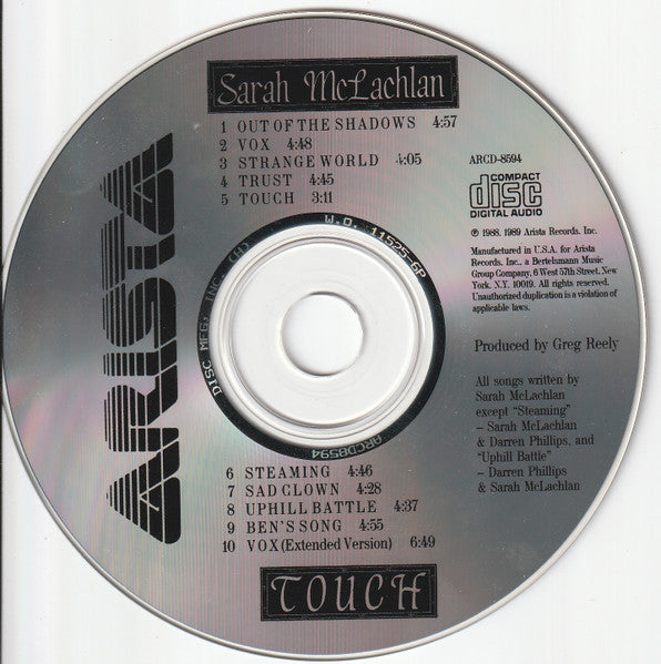 Sarah McLachlan : Touch (CD, Album, RP)