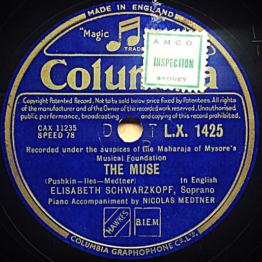 Elisabeth Schwarzkopf, Nikolai Medtner : The Muse / So Tanzet / Waltz (Shellac, 12", Mono)