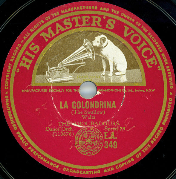 The Troubadours (5) : La Golondrina / Cielto Lindo (Shellac, 10", RP)