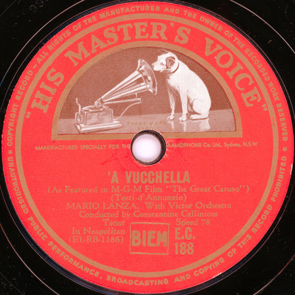Mario Lanza With Victor Orchestra : 'A Vucchella / Marechiare (10")