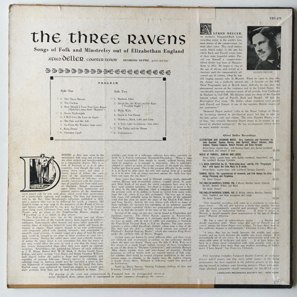 Alfred Deller With Desmond Dupré : The Three Ravens (Songs Of Folk And Minstrelsy Out Of Elizabethan England) (LP, Album)