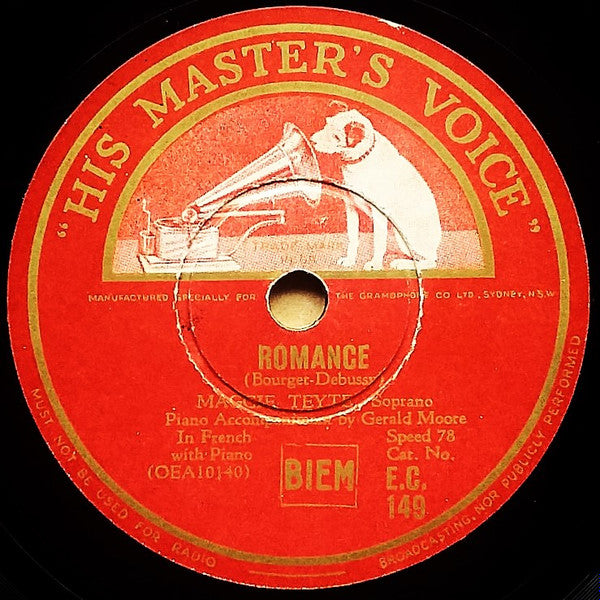 Maggie Teyte, Gerald Moore : Romance / Beau Soir (10", Mono)