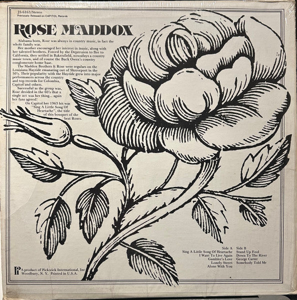 Rose Maddox : Sing A Little Song Of Heartache (LP, Album)