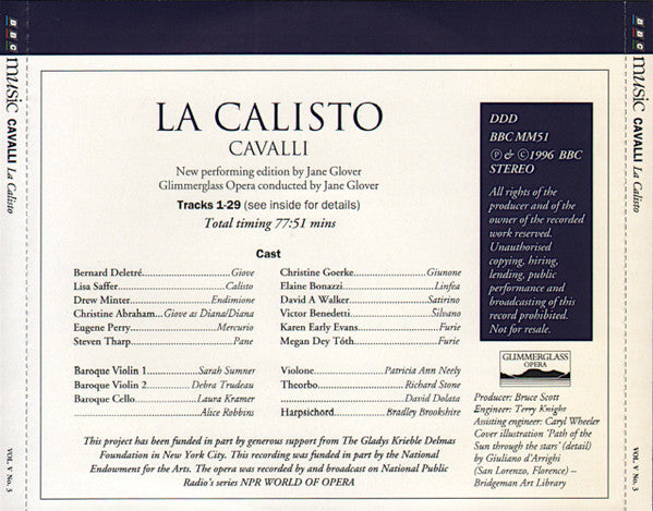 Francesco Cavalli, Jane Glover, Glimmerglass Opera : La Calisto (CD, Album)