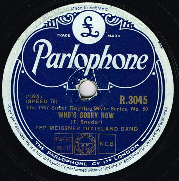 Zep Meissner Dixieland Band : Riverboat Shuffle / Who's Sorry Now (Shellac, 10")