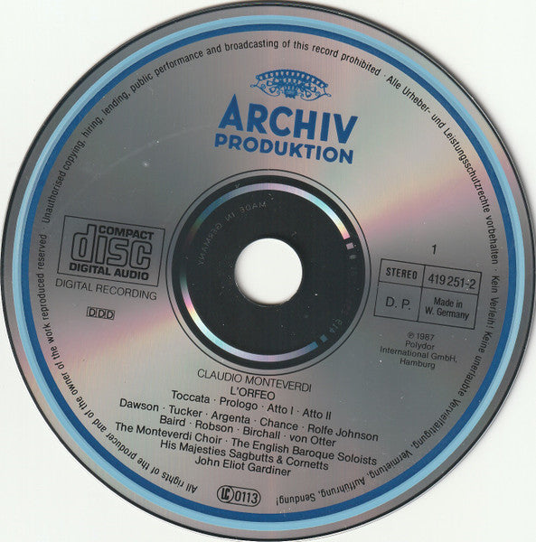 Claudio Monteverdi - John Eliot Gardiner : L'Orfeo (2xCD, Album, RE + Box)