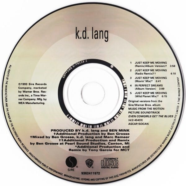 k.d. lang : Just Keep Me Moving (CD, Single, Car)
