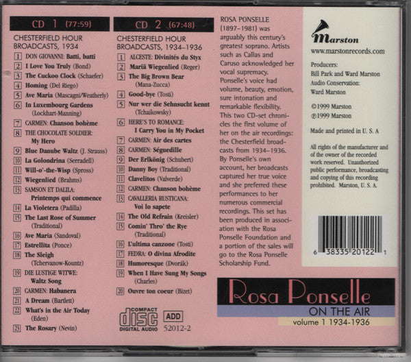 Rosa Ponselle : On The Air Volume 1 (1934-36) (CD)