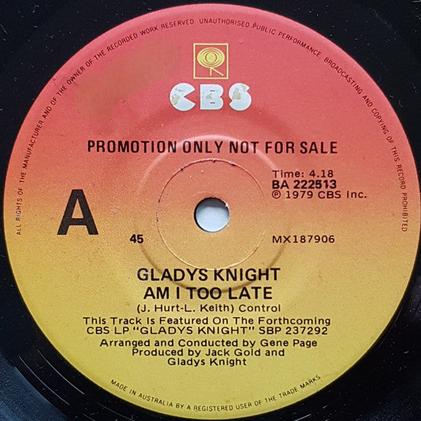 Gladys Knight : Am I Too Late (7", Single, Promo)