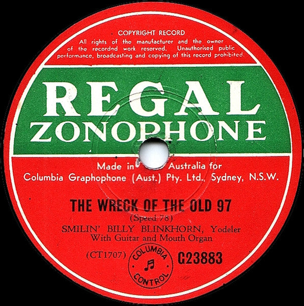 Billy Blinkhorn : The Wreck Of The Old 97 / Weary Cowboy (Shellac, 10")