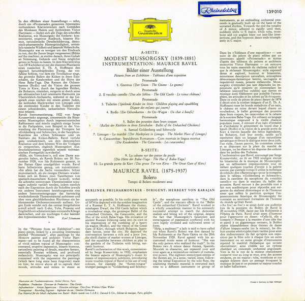 Ravel* / Mussorgsky*, Berliner Philharmoniker · Herbert von Karajan : Bolero / Tableaux D'une Exposition = Bilder Einer Ausstellung = Pictures At An Exhibition (LP, RE, RP)