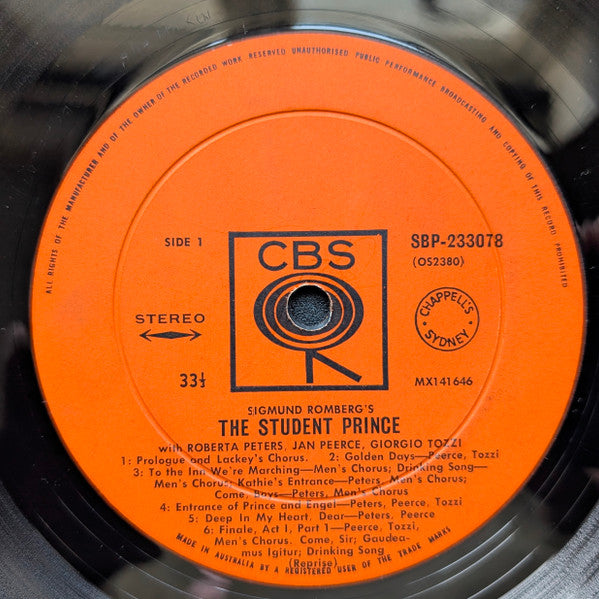 Sigmund Romberg, Roberta Peters, Jan Peerce, Giorgio Tozzi, Anita Darian, Lawrence Avery, The Merrill Staton Choir, Hershy Kay, Franz Allers : The Student Prince (LP)