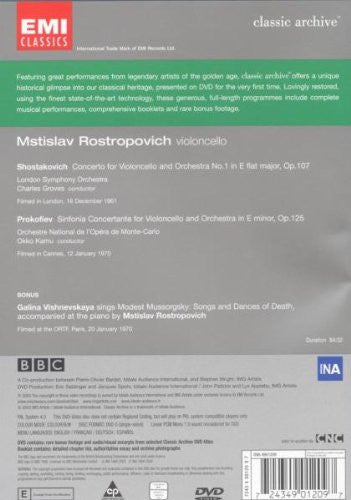 Mstislav Rostropovich - Dmitri Shostakovich / Sergei Prokofiev : Cello Concerto No. 1, Op. 107 / Sinfonia Concertante, Op. 125 (DVD-V, PAL)