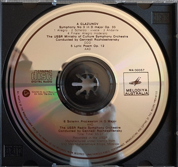 Alexander Glazunov, Государственный Симфонический Оркестр Министерства Культуры СССР, Большой Симфонический Оркестр Всесоюзного Радио, Gennadi Rozhdestvensky : Symphony No 3 In D Major Op. 33 / Lyric Poem / Solemn Procession In G Major (CD, Album)