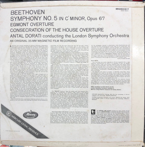 Ludwig van Beethoven, London Symphony Orchestra, Antal Dorati : Beethoven Symphony No. 5 / Egmont Overture / Consecration Of The House Overture (LP, Mono)