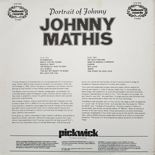 Johnny Mathis : Portrait Of Johnny (LP, Comp, RE)
