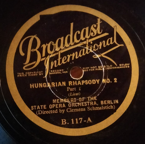 Members Of The State Opera Orchestra, Berlin* : Hungarian Rhapsody No. 2 (Shellac, 10")
