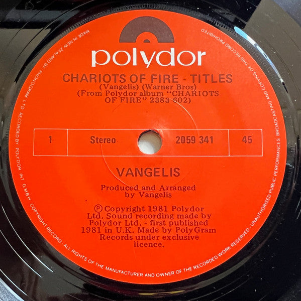 Vangelis : Chariots Of Fire (7", Single)