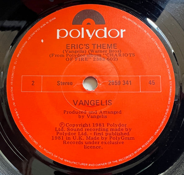 Vangelis : Chariots Of Fire (7", Single)