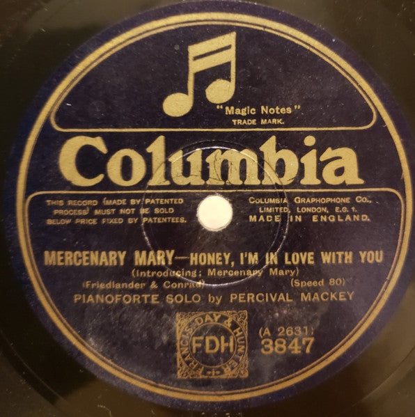 Percival Mackey : Honey, I'm In Love With You / I Am Thinking Of You (Shellac, 10", 80 RPM)