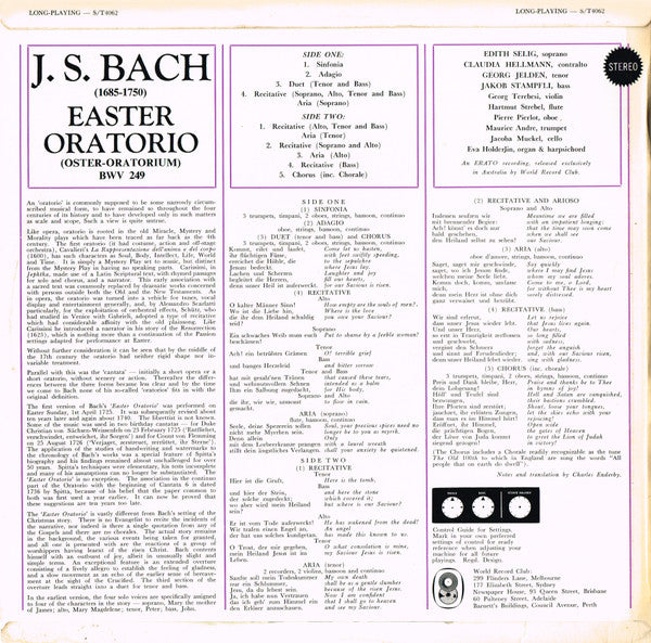 Johann Sebastian Bach - Soloists With The Heinrich-Schütz-Chor Heilbronn And Südwestdeutsches Kammerorchester Conducted By Fritz Werner : Easter Oratorio (LP, Album, Club)