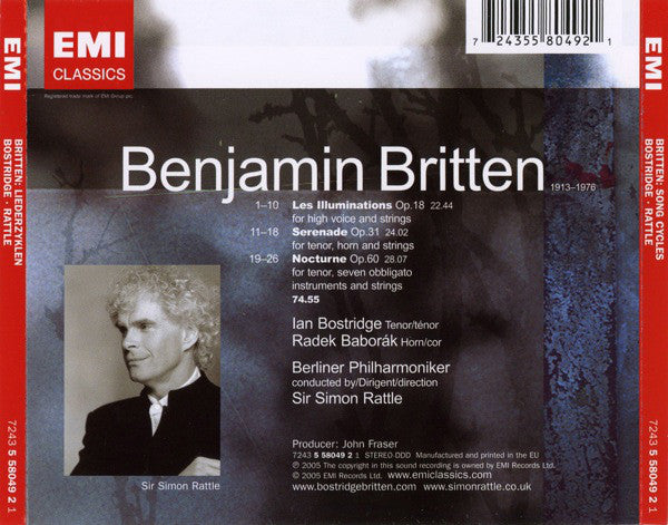 Britten* - Ian Bostridge, Radek Baborák, Berliner Philharmoniker, Simon Rattle* : Serenade For Tenor, Horn And Strings / Les Illuminations / Nocturne (CD, Album)
