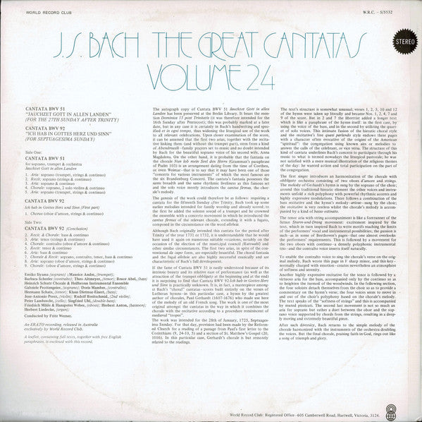 Johann Sebastian Bach : The Great Cantatas Volume 24 (LP, Album, Club)