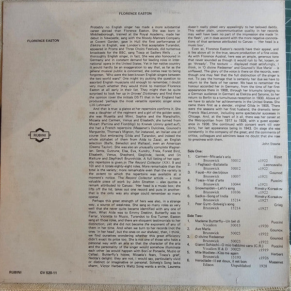 Florence Easton : Florence Easton (LP, Comp, Mono)