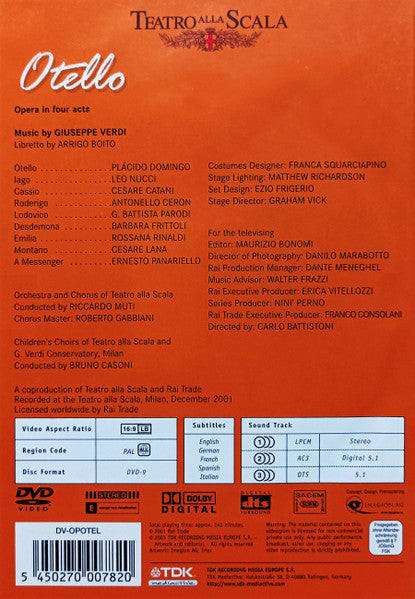Giuseppe Verdi - Orchestra Del Teatro Alla Scala and Coro Del Teatro Alla Scala, Riccardo Muti, Placido Domingo, Barbara Frittoli, Leo Nucci : Otello (DVD-V)