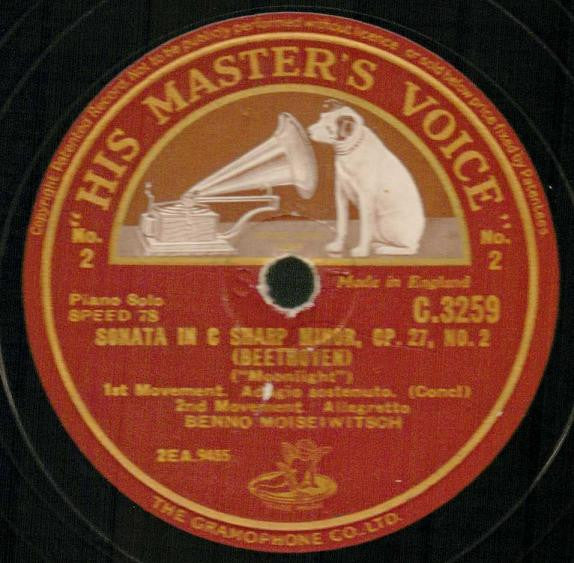 Benno Moiseiwitsch : Sonata In C Sharp Minor, Op. 27, No. 2 "Moonlight" (2xShellac, 12", Album)