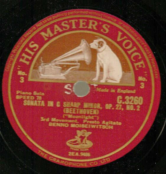 Benno Moiseiwitsch : Sonata In C Sharp Minor, Op. 27, No. 2 "Moonlight" (2xShellac, 12", Album)
