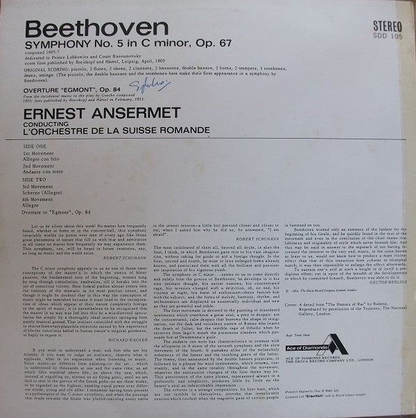Beethoven*, Ansermet*, L'Orchestre De La Suisse Romande : Symphony No. 5 / Egmont Overture (LP, RE)