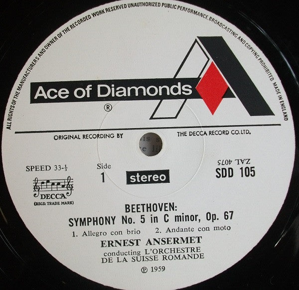 Beethoven*, Ansermet*, L'Orchestre De La Suisse Romande : Symphony No. 5 / Egmont Overture (LP, RE)