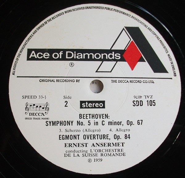 Beethoven*, Ansermet*, L'Orchestre De La Suisse Romande : Symphony No. 5 / Egmont Overture (LP, RE)