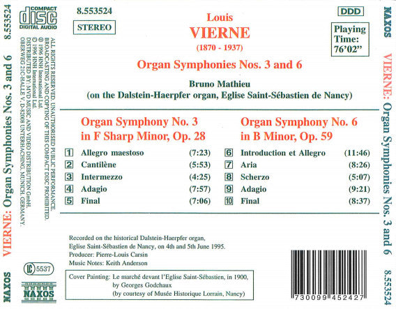 Louis Vierne, Bruno Mathieu : Organ Symphonies Nos. 3 And 6 (CD, Album)
