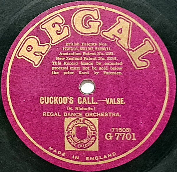 Regal Dance Orchestra : Cuckoo's Call / Saucy (Shellac, 10")