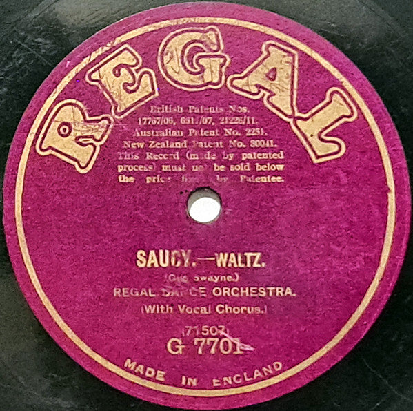 Regal Dance Orchestra : Cuckoo's Call / Saucy (Shellac, 10")