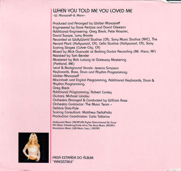 Jessica Simpson : When You Told Me You Loved Me (CD, Single, Promo)