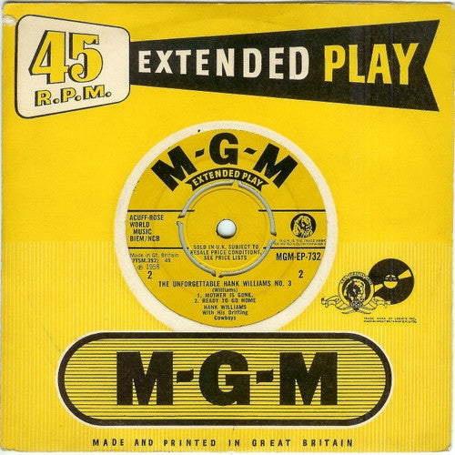 Hank Williams : The Unforgettable Hank Williams (No. 3) (7", EP, Mono)