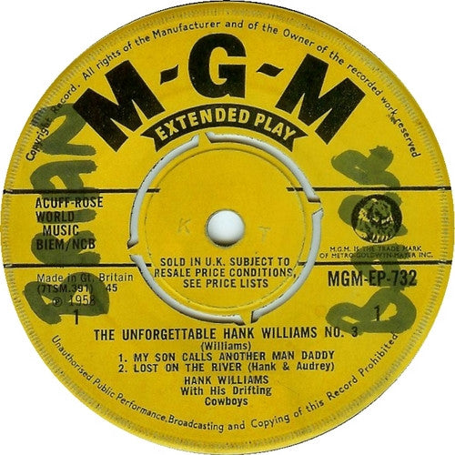 Hank Williams : The Unforgettable Hank Williams (No. 3) (7", EP, Mono)