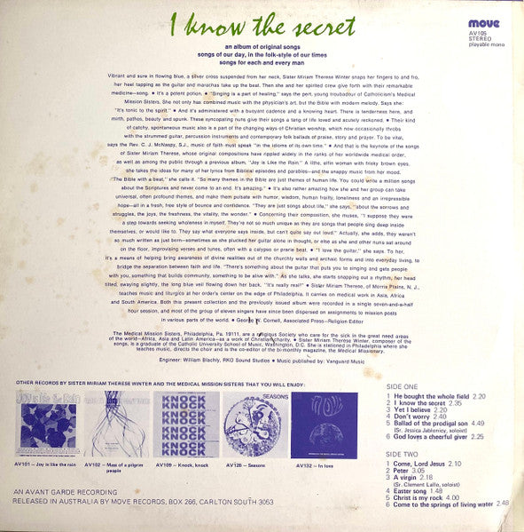 The Medical Mission Sisters And Friends : I Know The Secret (LP, Album)