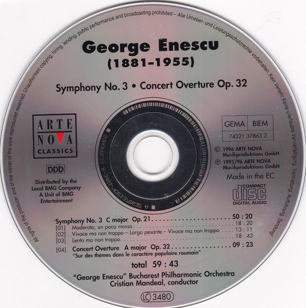 George Enescu - Orchestra Simfonică A Filarmonicii De Stat "George Enescu", Cristian Mandeal : Symphony No. 3, Concert Overture Op. 32 (CD, Album)